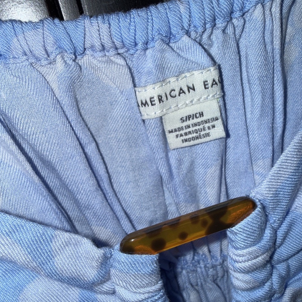 American Eagle Size Small Blue Floral Long Sleeve Babydoll Mini Dress Tortoise - Picture 4 of 5